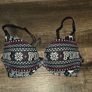 PINK Victoria's Secret Black and Pink Geometric Bra